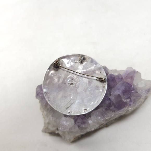 Vintage 925 Sterling Silver Brooch Pendant Taxco Mexico Abalone Inlay Greek Key - Picture 3 of 9